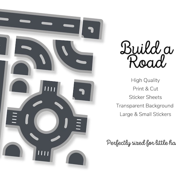 Print and Cut Road Stickers, Build a Road, Map, Sticker Sheets, Travel, Roadway, Sticker, Car, Trip, Printable Party, Favors, Boys Stickers