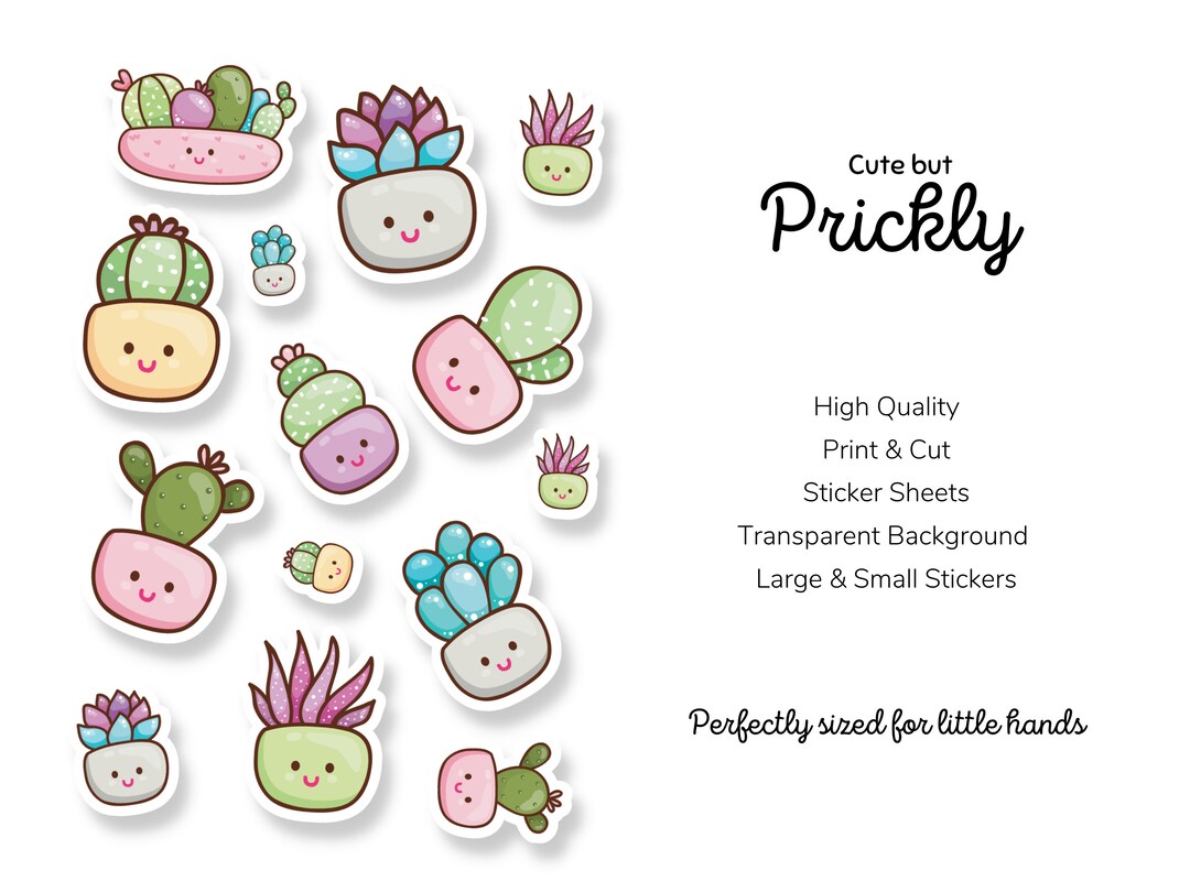 Print and Cut Cactus Stickers, Sticker Sheets, Succulent Stickers ...