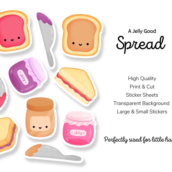 Print and Cut Peanut Butter Stickers, Jelly Stickers, PB&J, Lunch, School, Peanut Butter and Jelly, Sticker Sheets, Kids Lunch, Party Favors