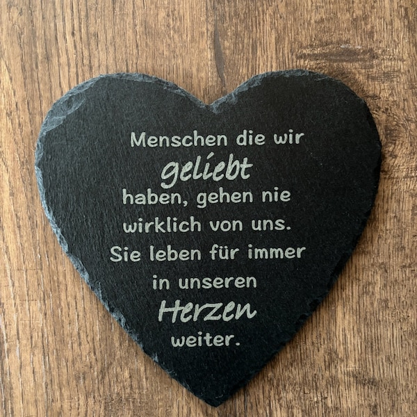 Individuelles Trauerherz / personalisierter Grableger / Grabstein mit Spruch und Namen für Beerdigungen / Grabschmuck Herzform aus Schiefer