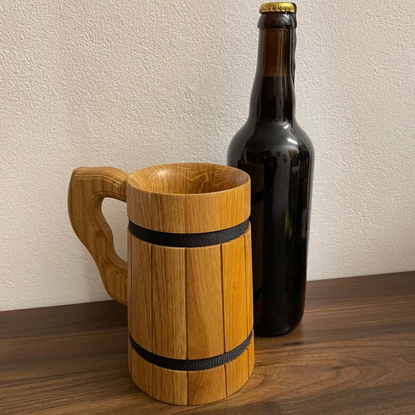 Rustic beer mug made of oak wood 0.5 liters - wooden mug / gift for men AND women, generally beer lovers