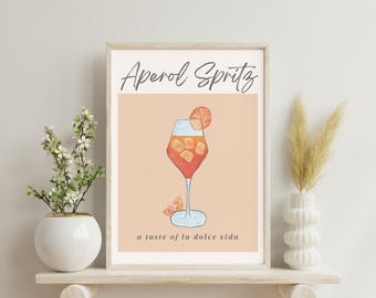 Kunst aan de muur Aperol Spritz – handgeschilderde cocktailprint, ingelijst Italiaans keukendecor, La Dolce Vita Bar Art, poster zomerdrankje