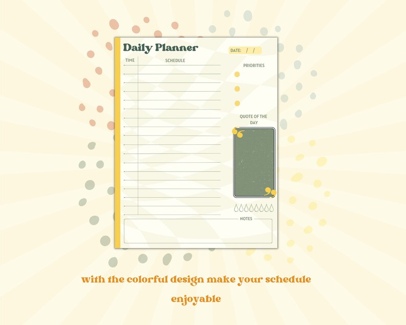 Colorful Daily Planner Page, Digital Retro Planner, Reusable Digital