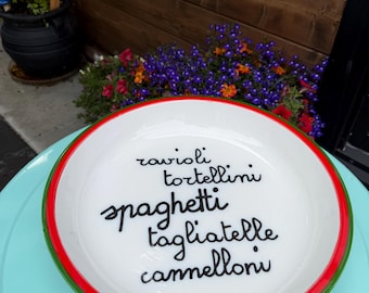 intage Baldelli Italy Pasta Platter, Italian Script Serving Plate, Ravioli Spaghetti Tagliatelle Trattoria Decor