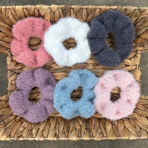Fuzzy Hair Scrunchies - Handmade Crochet