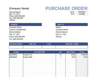 Purchase Order Template Etsy