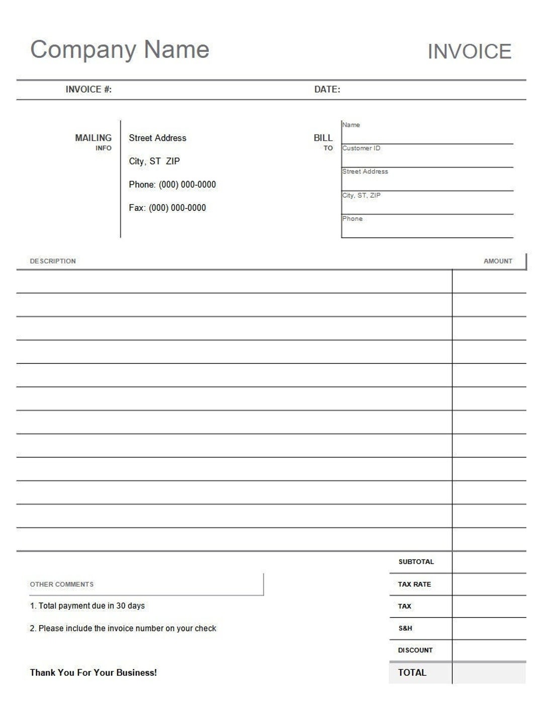 Blank Invoice Template - Etsy