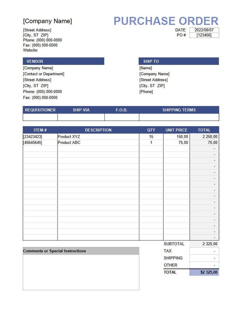 Purchase Order Template - Etsy