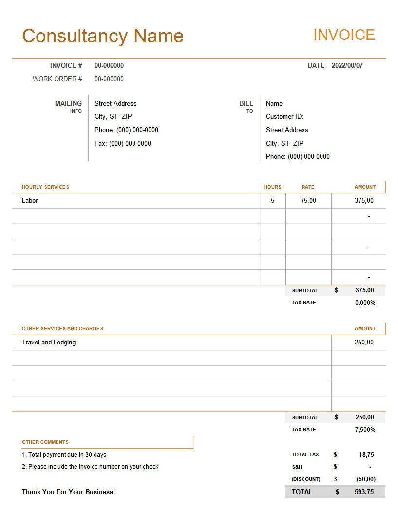 Consultant Invoice Template Etsy Consultant Invoice Template Etsy