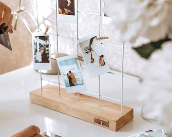 Tablero de notas/exhibición de fotos de alambre blanco hecho a mano con clips