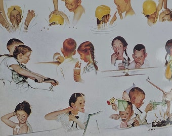 Un día en la vida de una niña cumpleaños clase de natación publicación portada Norman Rockwell folletos de libros decoración del hogar impresión de papel idea de regalo de cumpleaños