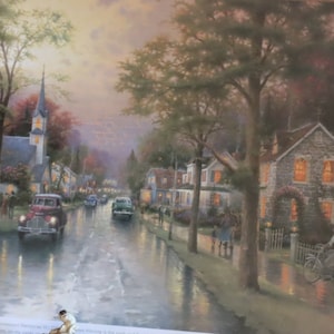 Hometown Morning boyhood hometown art print light Thomas Kinkade