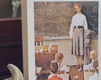 Profesores cumpleaños post portada sorpresa Miss Jones Norman Rockwell libro folletos decoración del hogar papel impresión idea de regalo de cumpleaños