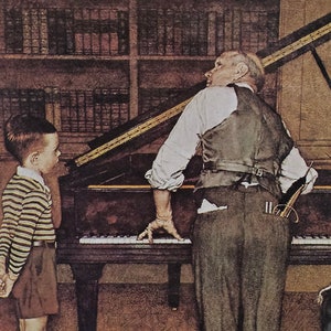 Stroiciel fortepianu uczeń gracz nauczyciel fortepianu kochanek post okładka Norman Rockwell wydruk sztuka papier ulotki wystrój domu pomysły na prezenty urodzinowe