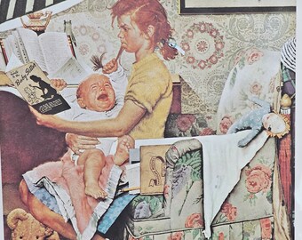 La baby-sitter couvre-poste bébé qui pleure Norman Rockwell livre dépliants décoration papier impression idée cadeau d'anniversaire