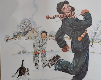 Grand-père et moi patinage sur glace calendrier des quatre saisons Norman Rockwell dépliants en papier d'art déco murale décoration de maison idée cadeau d'anniversaire