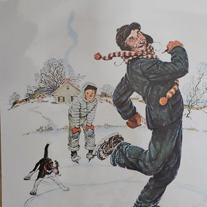 Dziadek i ja na łyżwach cztery pory roku kalendarz Norman Rockwell papier artystyczny ulotki dekoracje ścienne wystrój domu pomysł na prezent urodzinowy