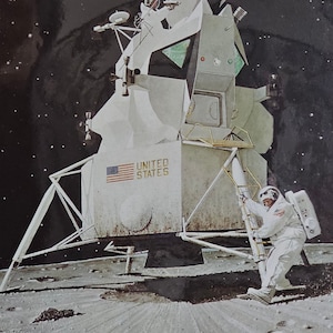Człowiek na księżycu Stany Zjednoczone statek na księżycu Norman Rockwell papier artystyczny ulotki dekoracje ścienne wystrój domu pomysł na prezent urodzinowy