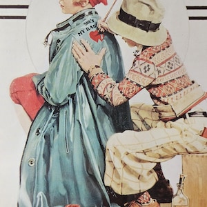 Boy painting girls slicker Saturday evening post cover Norman Rockwell print wall decor birthday gift idea