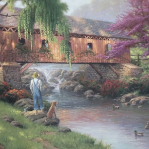 The ole fishing hole, childhood memories I Thomas Kinkade art print paper