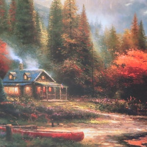 The end of a perfect day III Thomas Kinkade print art ducks fishing cabin canoe wall decor