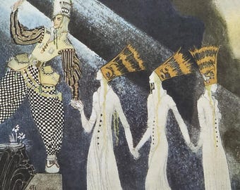 Illustration vintage des trois princesses dans la montagne bleue de Kay Nielsen, planche 23
