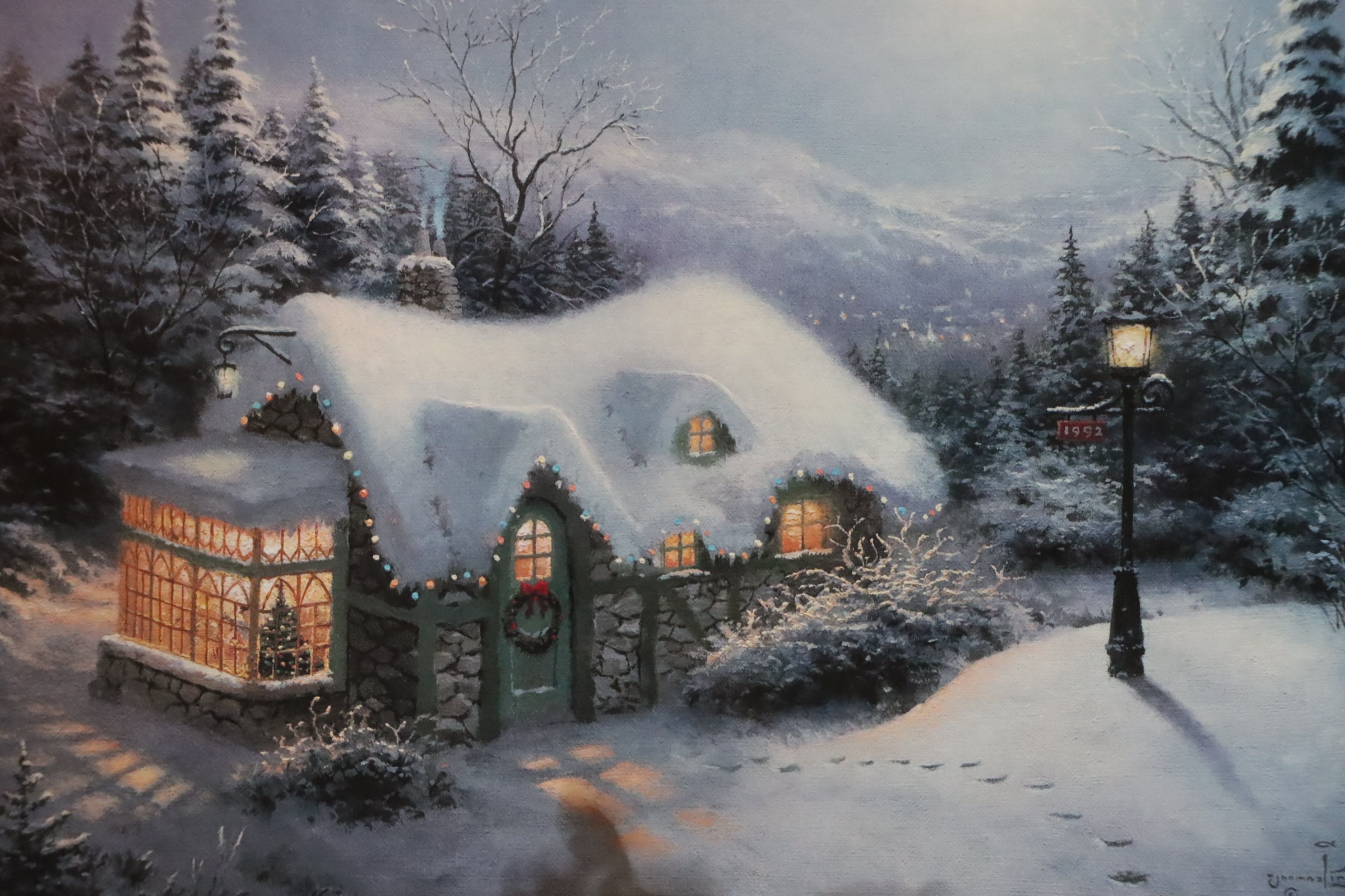 光の画家トーマスキンケードヴィンテージラグマット 雪景色 冬の風景