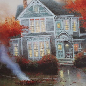 Amber afternoon fall leaves Thomas Kinkade print art wall decor