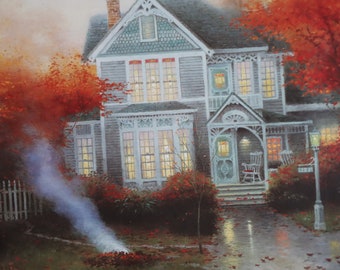 Amber afternoon fall leaves Thomas Kinkade print art wall decor
