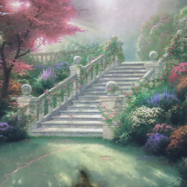 Stairway to paradise roses eternal Thomas Kinkade light artist art living room decor print paper