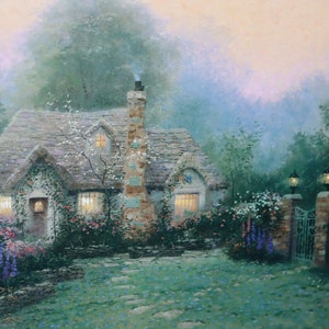 Wieczór w domku Merritta Thomas Kinkade wydruk światło artysta dekoracja dom dekoracja strona ulotka