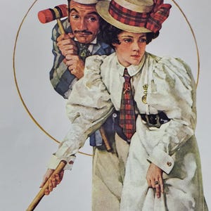 Gracz w krokieta Norman Rockwell sztuka dekoracja wydruk papier ulotki