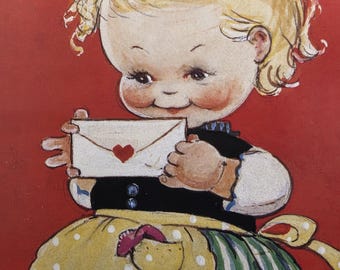 Bambina che riceve una lettera Mabel Lucie Attwell illustratrice britannica stampa artistica volantini libro decorazione murale idea regalo di compleanno