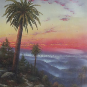 Desert Sunset palm trees Thomas Kinkade print art paper
