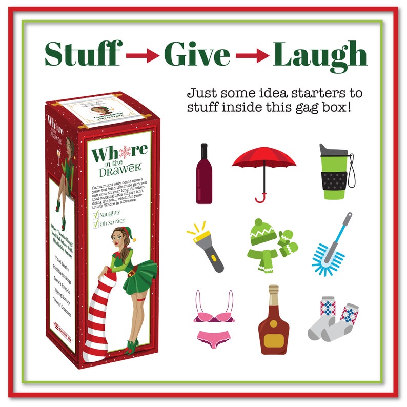 Whore in the Drawer Christmas Gag Gift Box Perfect to Hold Wine, Liquor