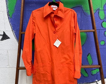 Tripp's Store : Orange Cotton Long sleeve Shirtdress Women's Size 6 Isaac Mizrahi 100% Cotton Jumpsuit shirt dress pocket dress
