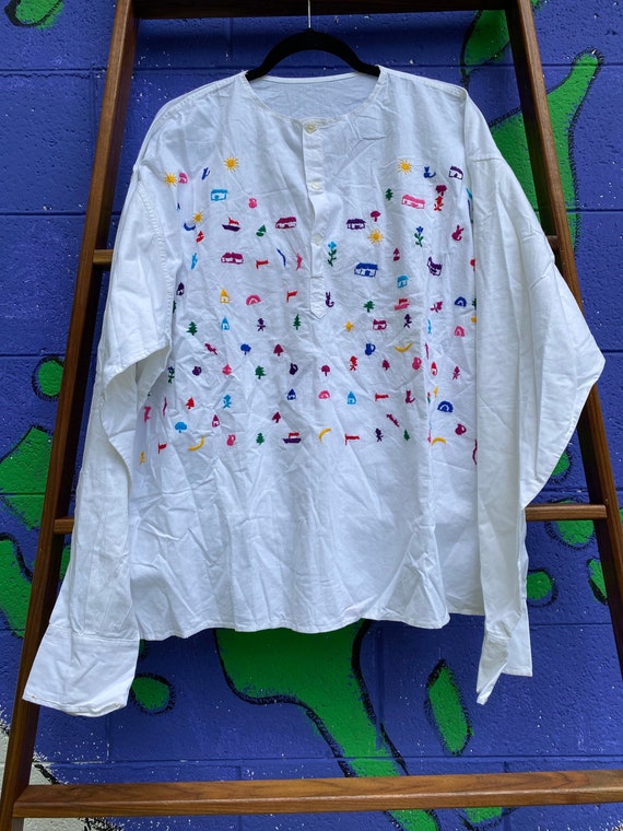 Cotton embroidered white split front pullover blo… - image 1