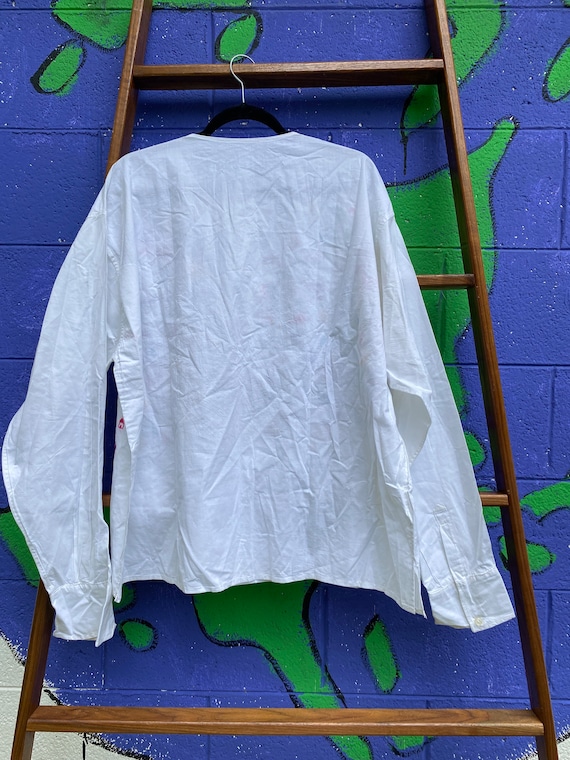 Cotton embroidered white split front pullover blo… - image 3