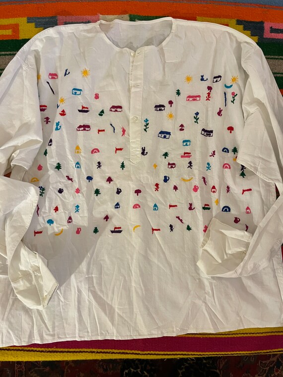 Cotton embroidered white split front pullover blo… - image 4
