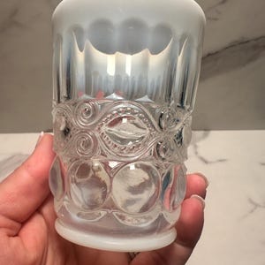 Vintage Mosser Eye Winker Glass Tumbler, White Opalescent Glass