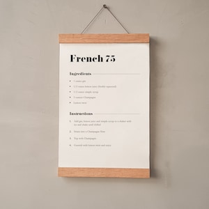 French 75 Cocktail Recipe Print | Bar Wall Art