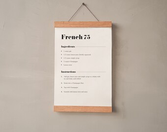 French 75 Cocktail Recipe Print | Bar Wall Art