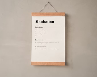 Manhattan Cocktail Recipe Print | Bar Wall Art