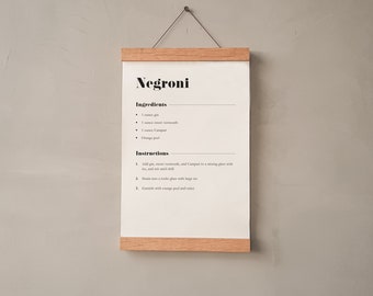 Negroni Cocktail Recipe Print | Bar Wall Art