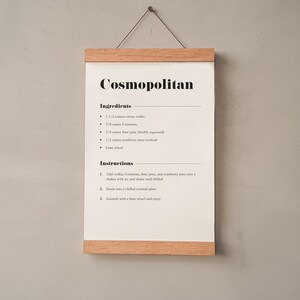 Cosmopolitan Cocktail Recipe Print | Bar Wall Art