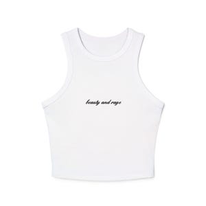Boutique Women&#39;s Micro Rib Racer Tank Top - &#39;Beauty and Rage&#39; | Trendy Summer Crop, Casual Wear, Fitness Top, Gift Idea, Layering Essential
