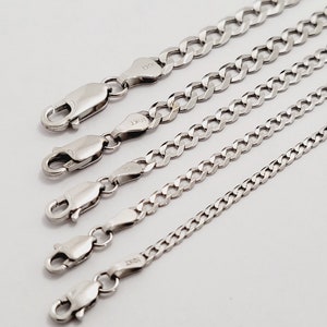 10K Curb Cuban Link Chain Solid White Gold Necklace and Bracelet 2.5mm 3mm 4mm 5mm 6mm Size 7"-30" Men Women