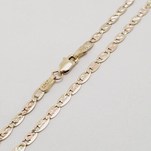 10K Valentino Tri Color Gold Chain Necklace Yellow Rose White Gold Star Diamond Cut Solid 3mm Size 16"-24"