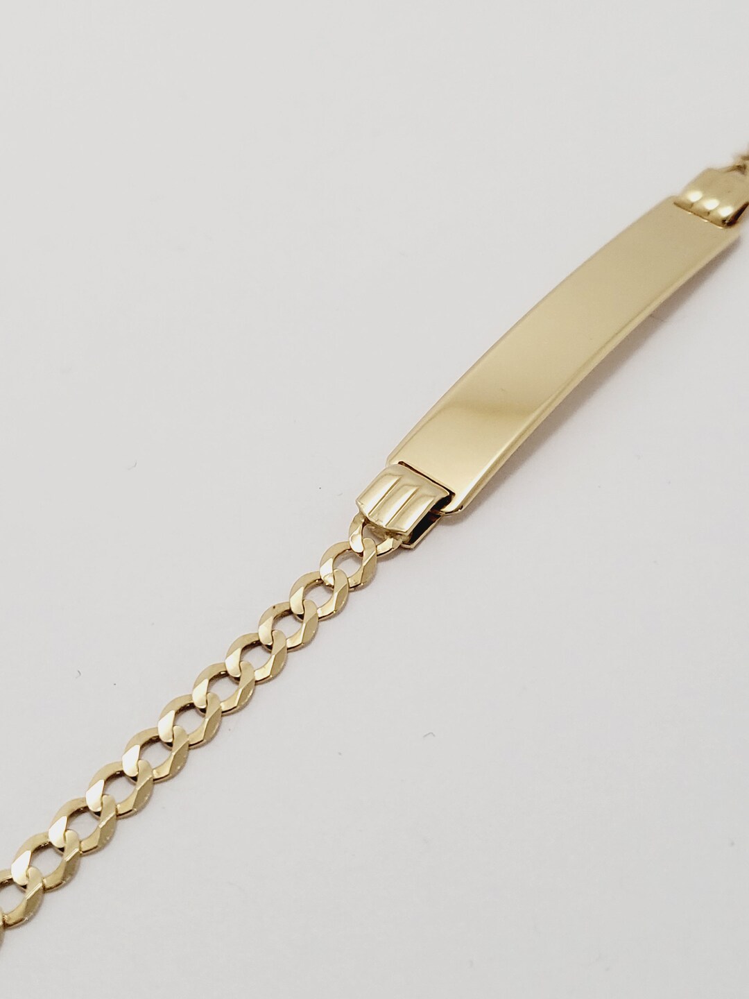 7mm Smooth 14k Yellow Gold Plated ID Bracelet - Engravable Solid Link Design - 9 Inch Length - Brass Core With Lifetime Warranty - View #9