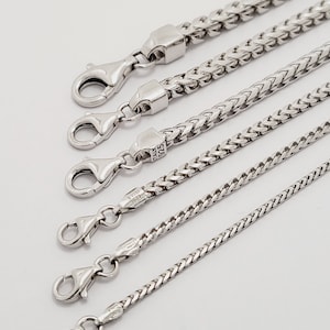925 Sterling Silver Franco Chain Rhodium Plated Square Box Link Necklace 1.5mm 2mm 2.5mm 3mm 4mm 4.5mm Size 16"-32" Italy Men Women
